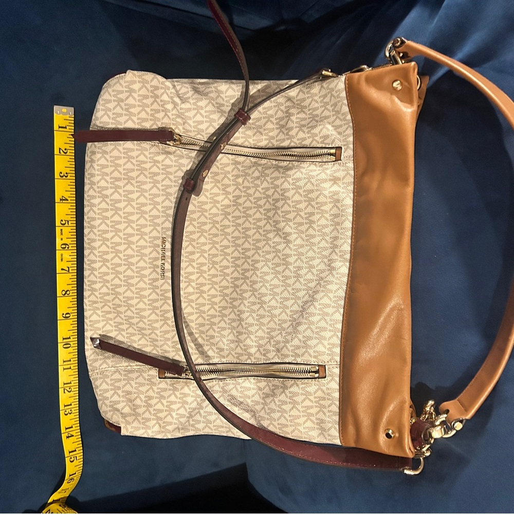 Coach Tan and Cream Shoulder Bag with Leather Accents